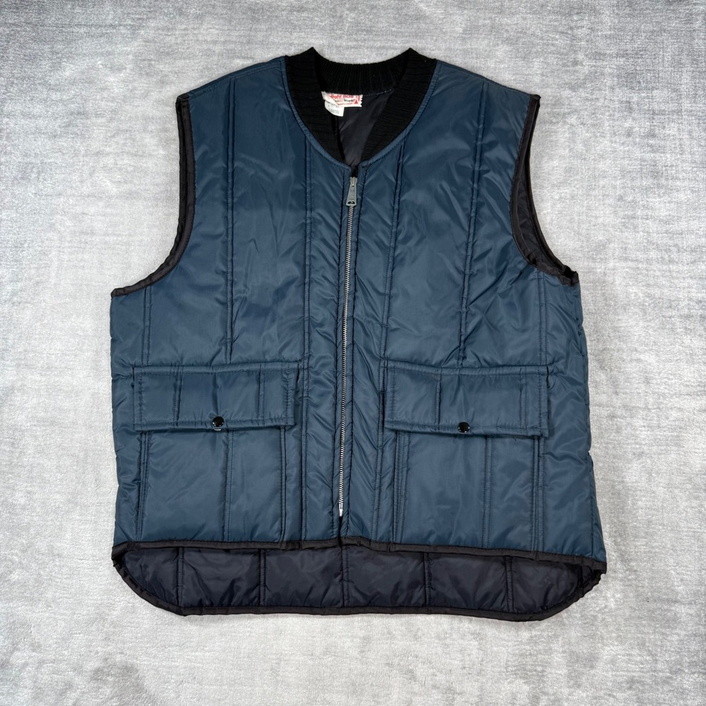 Hollofil 808 Vest Mens XL Blue Puffer Vintage 1970s Quilted Puffer Cargo Pocket